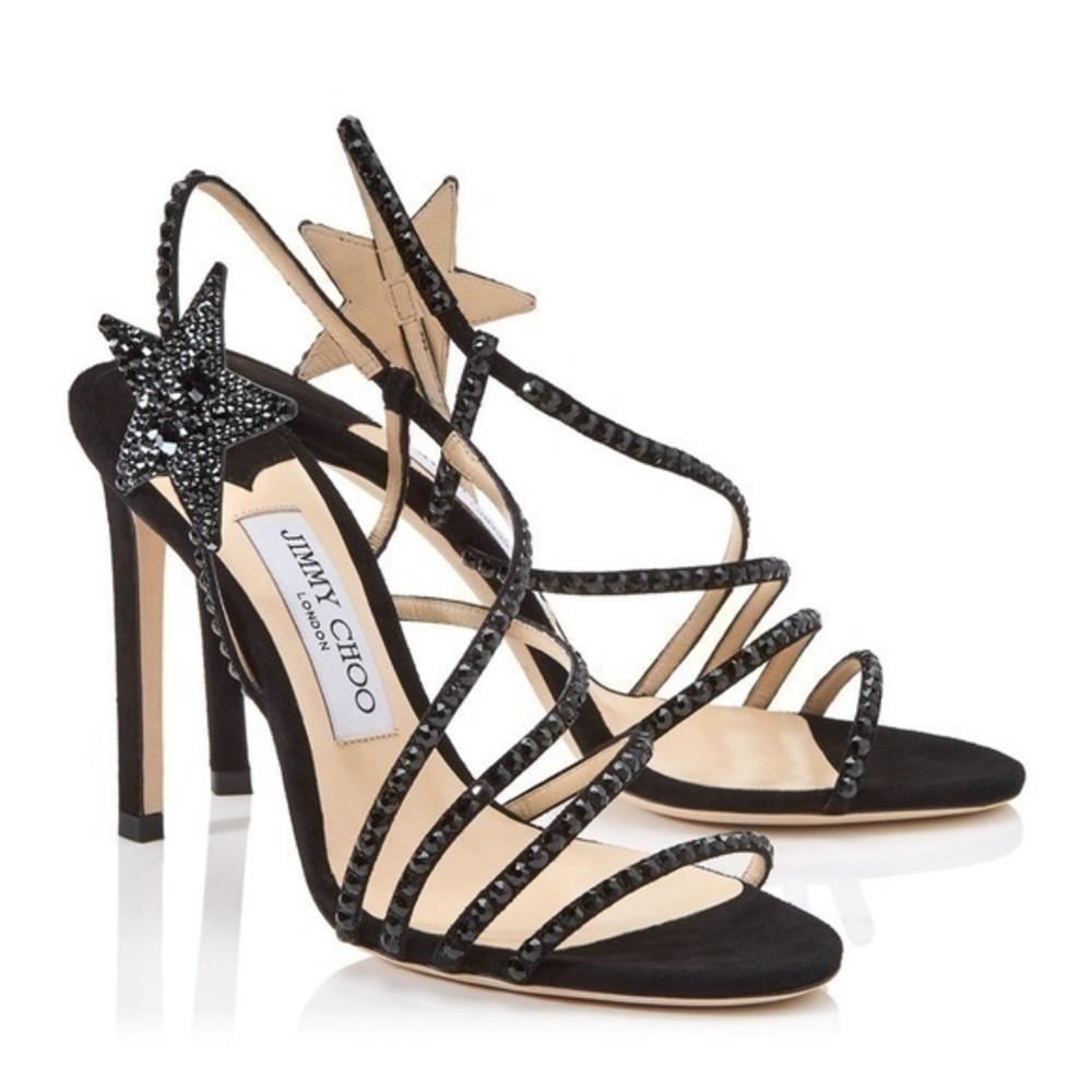 Jimmy Choo Lynn 100 Black Crystal Star Embellished Heeled Sandals Size 7 - Picture 2 of 9